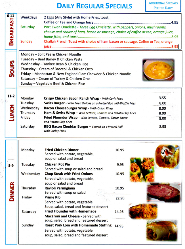 Daily Specials Port Ewen Diner 8453398972
