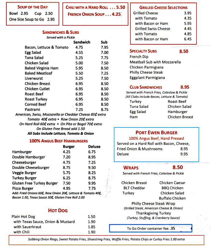 Sandwiches - Port Ewen Diner 845-339-8972