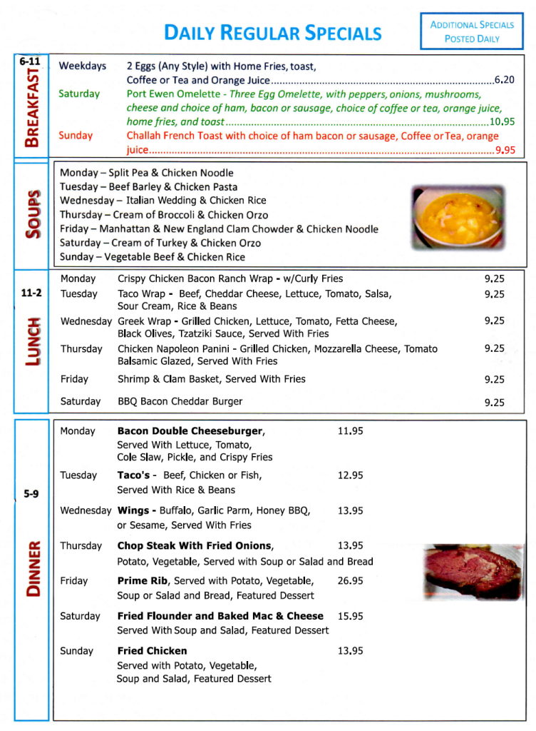 Daily Specials Port Ewen Diner 8453398972