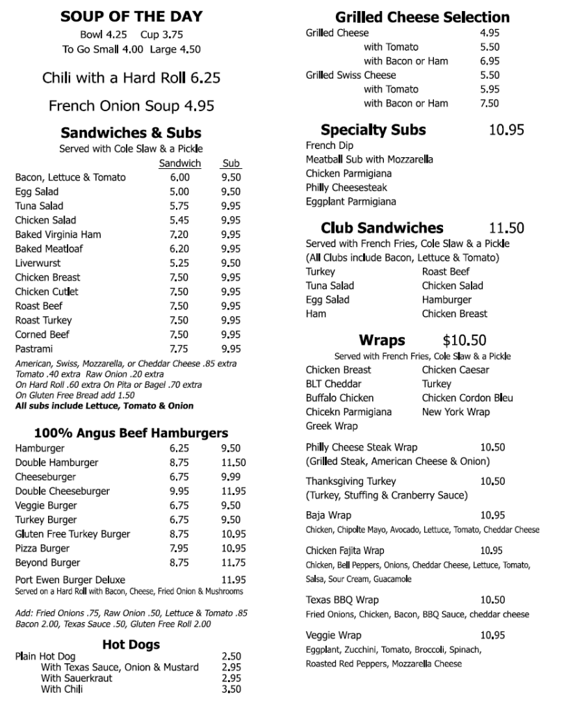 Sandwiches Port Ewen Diner 8453398972