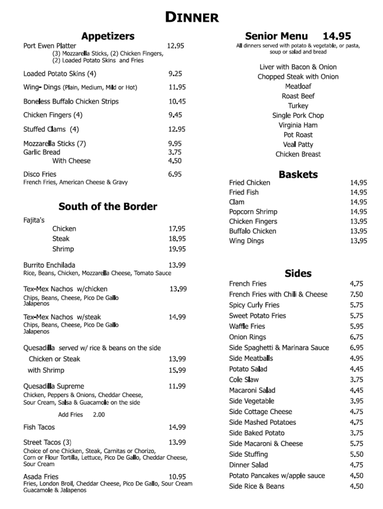 Dinners Port Ewen Diner 8453398972