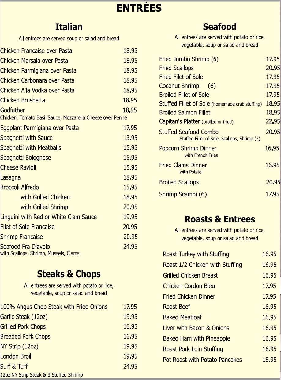 Entrees Port Ewen Diner 8453398972