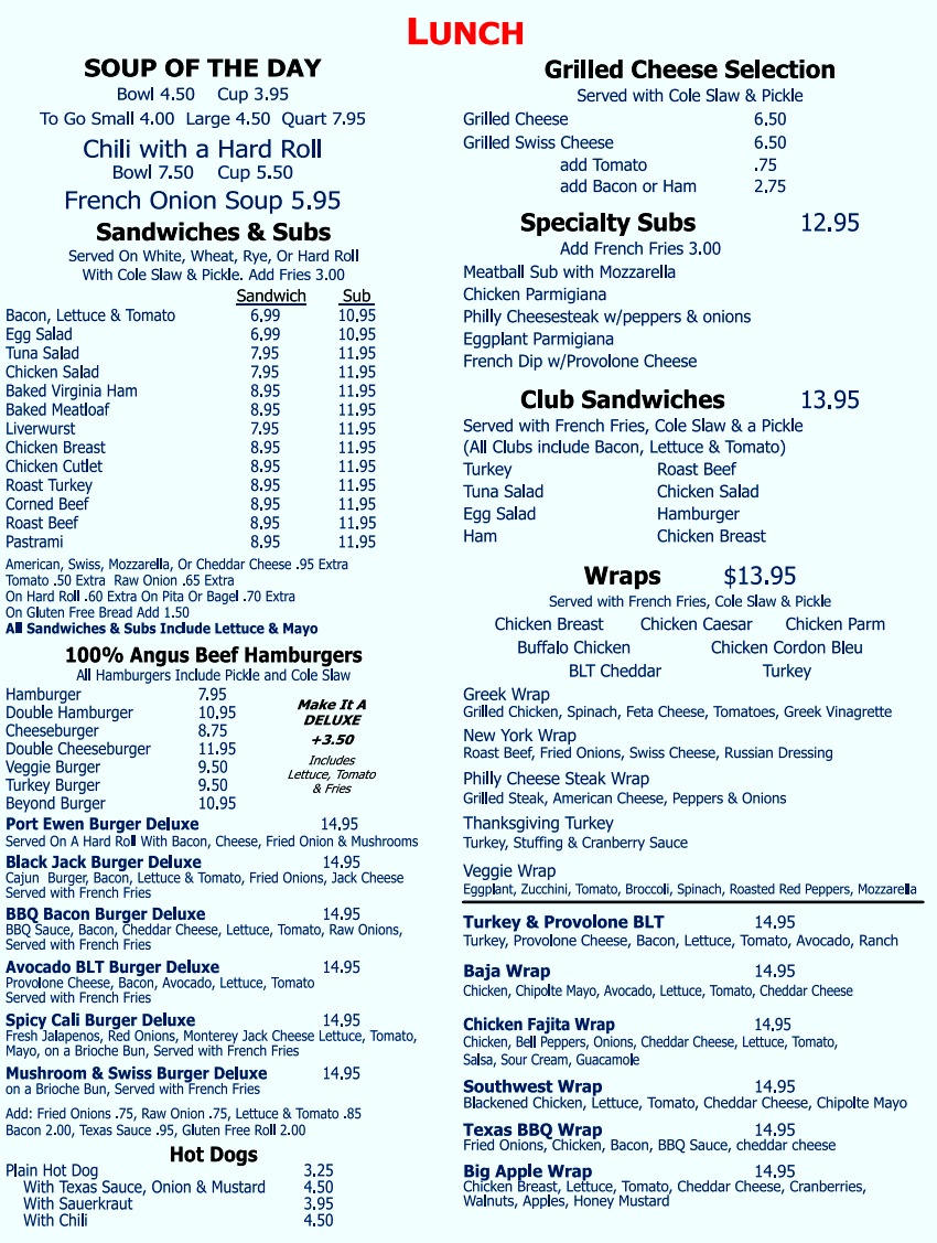 Sandwiches - Port Ewen Diner 845-339-8972